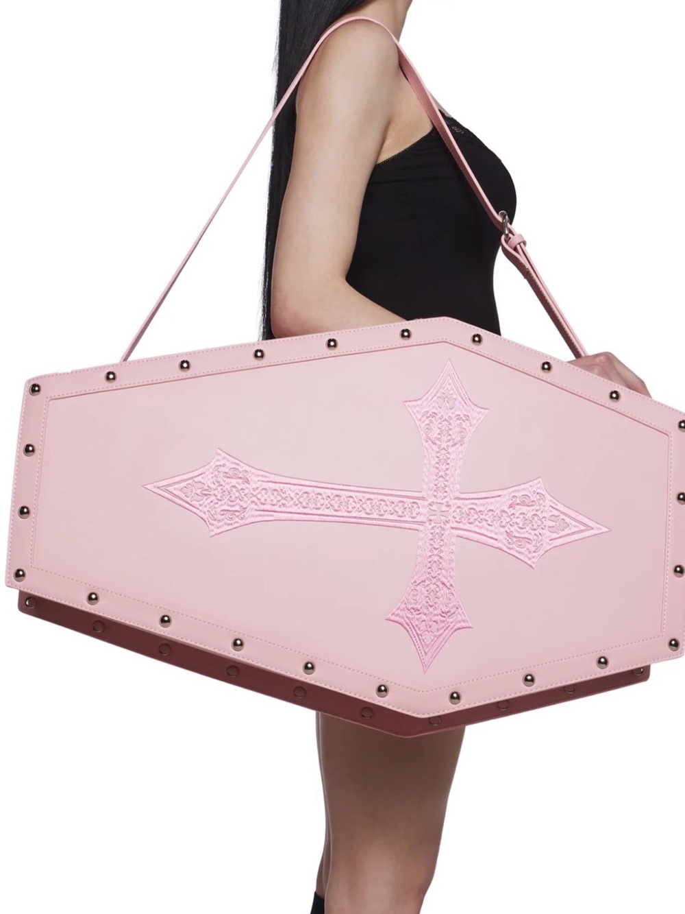 Dolls Kill Pink Coffin overnight bag with Embossed Cross Detail